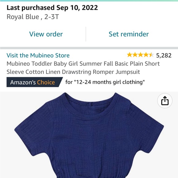 Toddler girl 2T-3T dark royal blue short sleeve jumpsuit - Picture 5 of 5